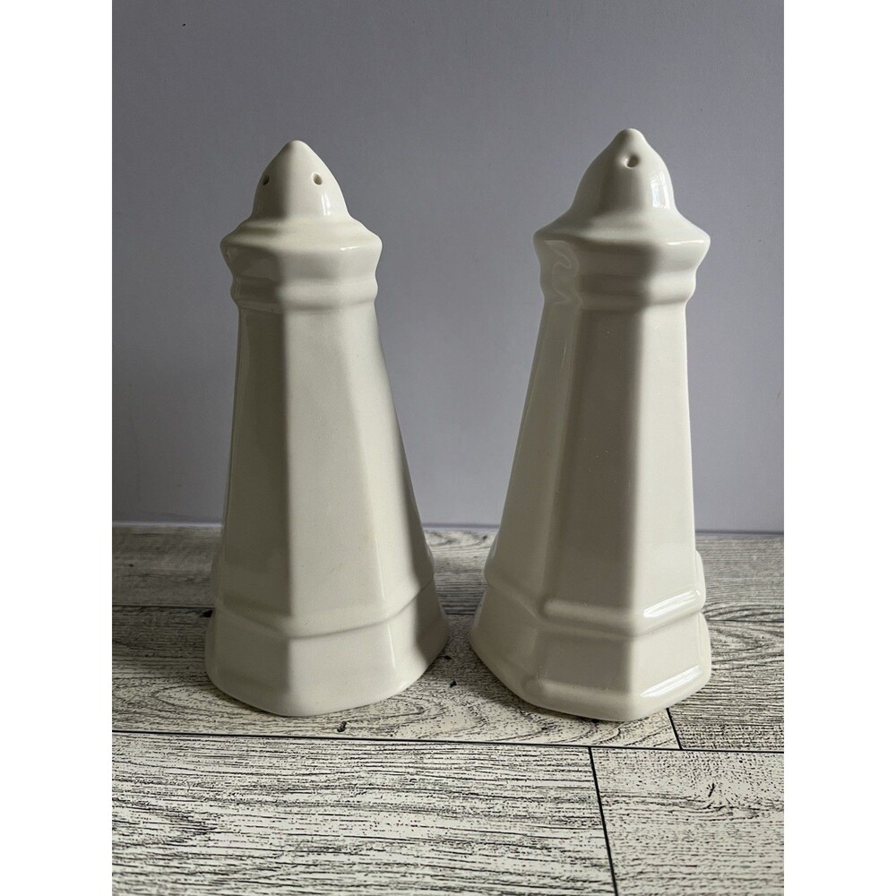 Vintage Pfaltzgraff Heritage Lighthouse Salt and Pepper Shakers White 6" Tall